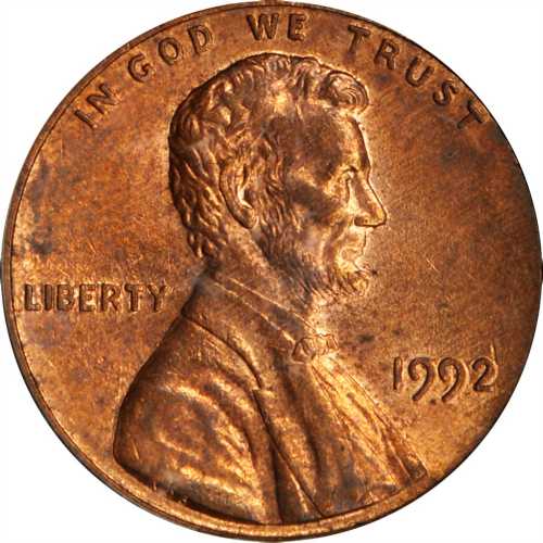 1992 Lincoln Cent. FS-901. Close AM. MS-63 RB (PCGS).