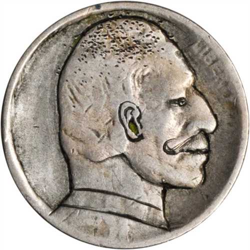 Undated Man with Moustache, Collared Shirt and Tightly Cropped Hair. Host coin Very Fine.