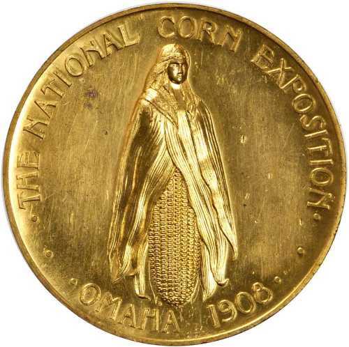 1908 National Corn Exposition Award Medal. Gilt Bronze. 63.4 mm. Mint State.