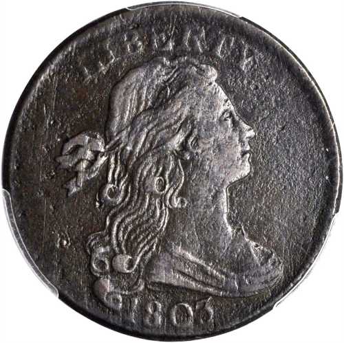 1803 Draped Bust Cent. S-262. Rarity-3+. Small Date, Small Fraction. EF Details--Environmental Damag