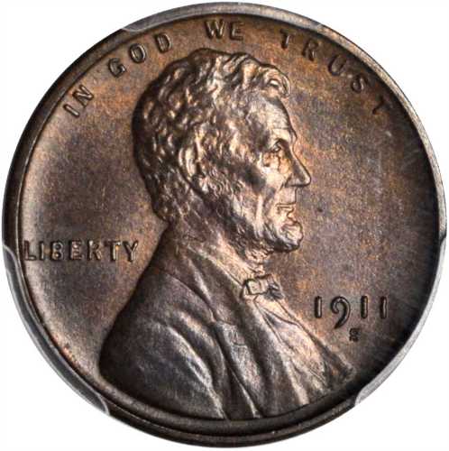 1911-S Lincoln Cent. MS-65 BN (PCGS).