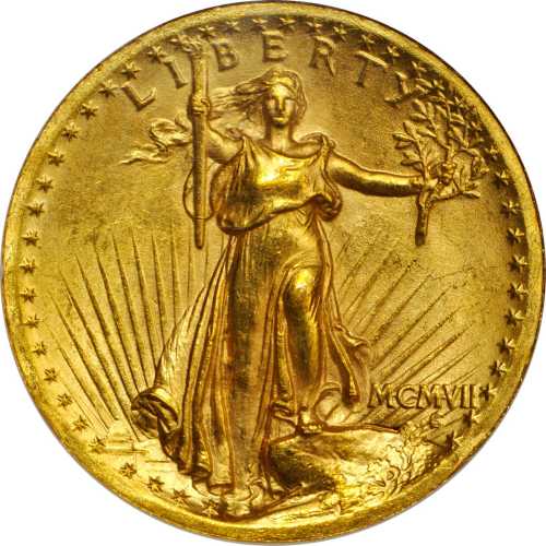 MCMVII (1907) Saint-Gaudens Double Eagle. High Relief. Flat Rim. MS-63 (NGC).