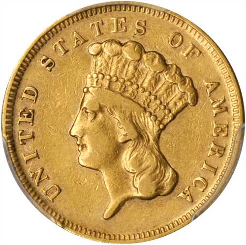 1868 Three-Dollar Gold Piece. EF-40 (PCGS).