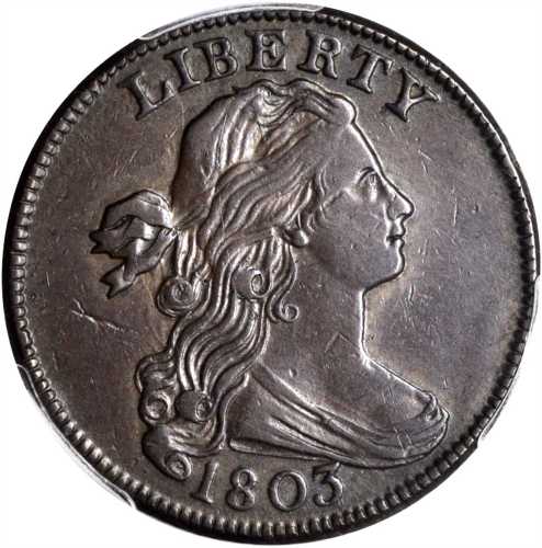 1803 Draped Bust Cent. S-254. Rarity-2. Small Date, Small Fraction. EF-45 (PCGS).
