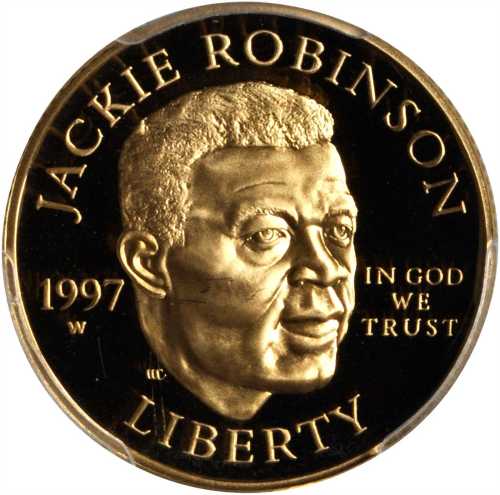 1997-W Jackie Robinson Gold $5. Proof-69 Deep Cameo (PCGS). Gold Shield Holder.
