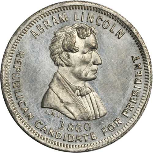 1860 Abraham Lincoln. DeWitt-AL 1860-36. White metal. 31.3 mm. Choice About Uncirculated.
