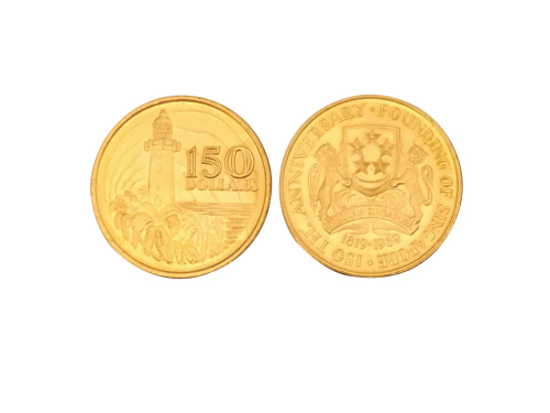 1969年新加坡成立一百五十周年纪念金币一枚，面值150元，重量24.883克，成色91.6%，未使用