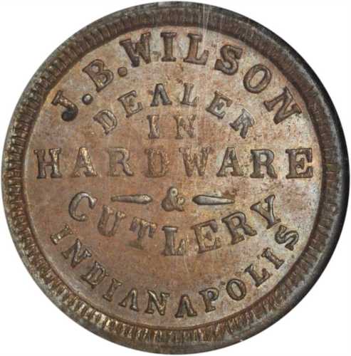 Indiana--Indianapolis. 1863 Joseph B. Wilson. Fuld-460Y-1a. Rarity-5. Copper. 19 mm. MS-65 BN (NGC).