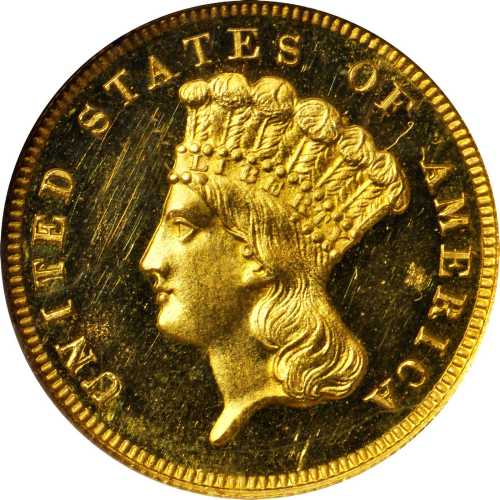 1864 Three-Dollar Gold Piece. Proof-64 Ultra Cameo (NGC).