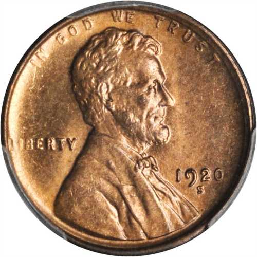 1920-S Lincoln Cent. MS-64 RD (PCGS).