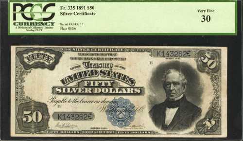 Fr. 335. 1891 $50 Silver Certificate. PCGS Very Fine 30.