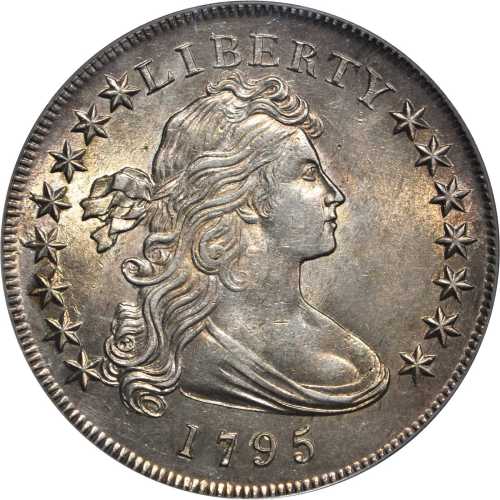 1795 Draped Bust Silver Dollar. BB-51, B-14. Rarity-2. Off-Center Bust. MS-62 (PCGS).