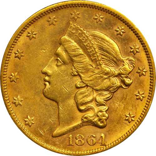 1864-S Liberty Head Double Eagle. AU-58 (PCGS).