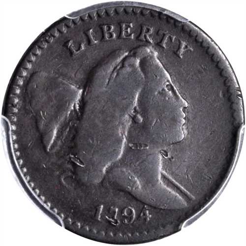 1794 Liberty Cap Half Cent. C-9. Rarity-2. High-Relief Head. Fine Details--Damage (PCGS).