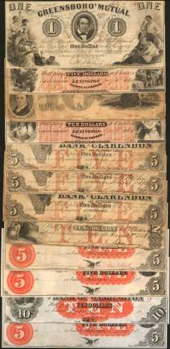 Lot of (12) Obsolete Banknotes from North Carolina. Fine to Choice Uncirculated.