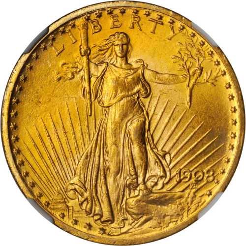 1908 Saint-Gaudens Double Eagle. Motto. MS-64 (NGC).