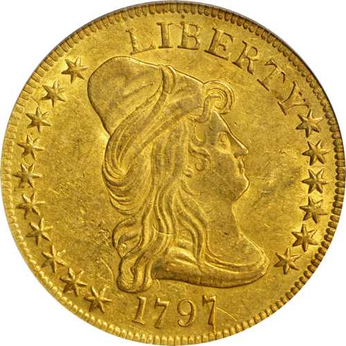1797 Capped Bust Right Eagle. Heraldic Eagle. BD-2, Taraszka-8. Rarity-4+. AU-55+ (PCGS).