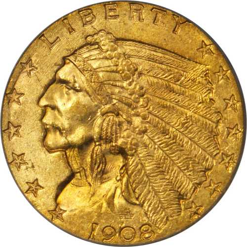 1908 Indian Quarter Eagle. MS-64 (PCGS).