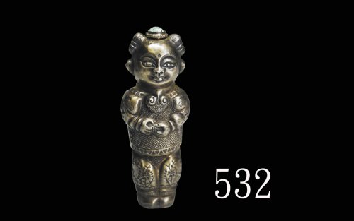 清代银质精刻童子「博贤楼」鼻烟壶Qing Dynasty, Silver Snuff Bottle, 75x30mm