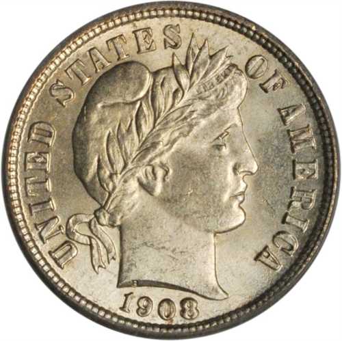 1908-D Barber Dime. MS-64 (PCGS). CAC.