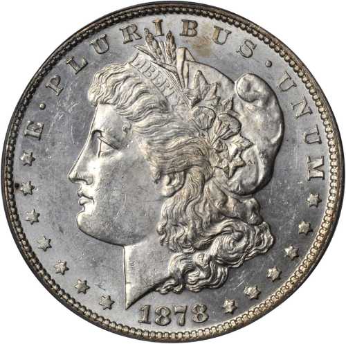 1878 Morgan Silver Dollar. 7/8 Tailfeathers. VAM-34. Hot 50 Variety. Weak, 7/4 Tailfeathers. MS-61 (