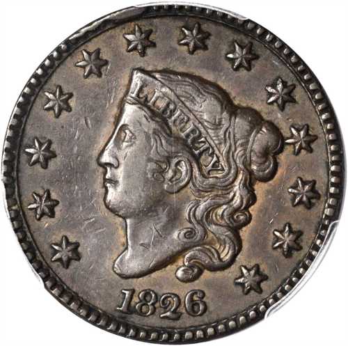 1826 Matron Head Cent. N-5. Rarity-2. EF-45 (PCGS).