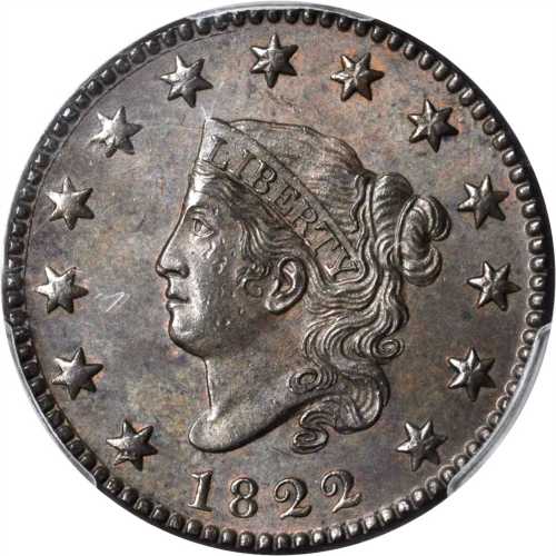 1822 Matron Head Cent. N-11. Rarity-2. MS-64 BN (PCGS).