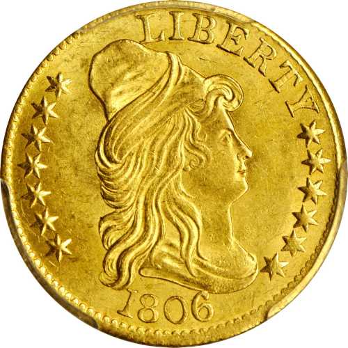 1806 Capped Bust Right Half Eagle. BD-6. Rarity-2. Round-Top 6, Stars 7x6. MS-63 (PCGS). Gold Shield