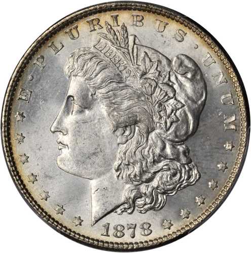 1878 Morgan Silver Dollar. 8 Tailfeathers. MS-63 (PCGS).