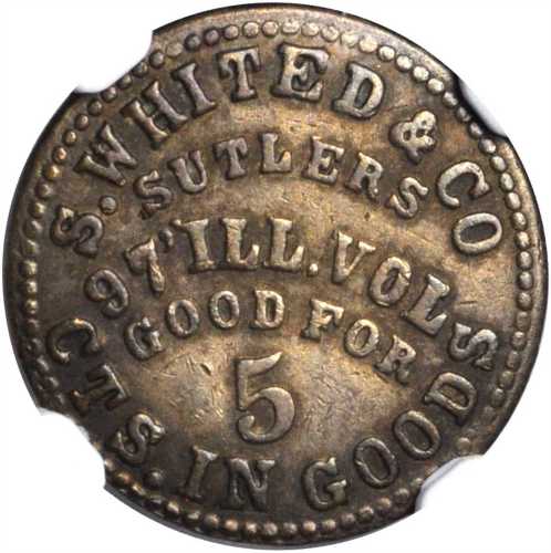 Illinois. 97th Illinois Volunteers. S. Whited & Co. Schenkman IL-97-5B. Rarity-6. Brass. 17 mm. EF-4