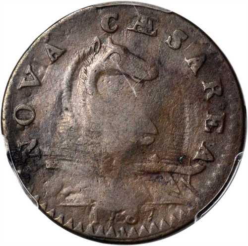 1787 New Jersey Copper. Maris 46-e, W-5250. Rarity-1. Clashed Die. VF-30 (PCGS). Gold Shield Holder.