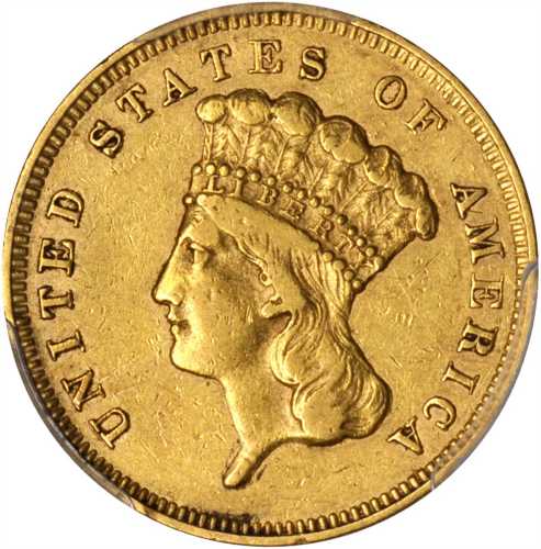 1855-S Three-Dollar Gold Piece. EF-40 (PCGS).