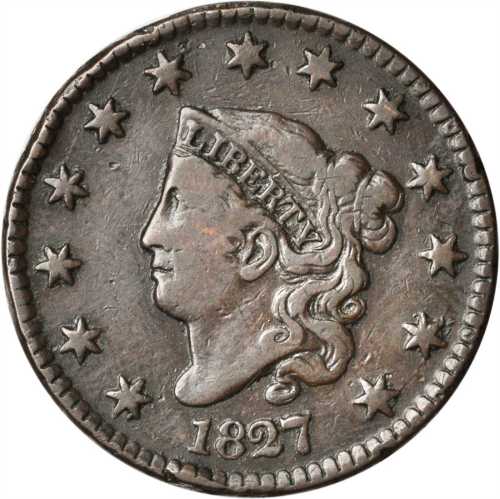 1827 Matron Head Cent. N-6. Rarity-3. Fine-12 Surfaces Smoothed.