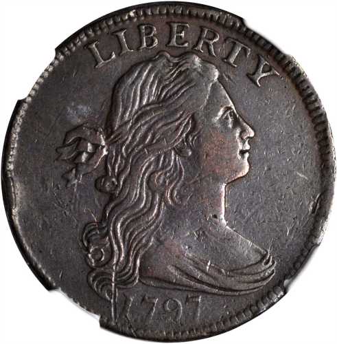 1797 Draped Bust Cent. S-132. Rarity-5+. Reverse of 1797, Stemless Wreath. VF-35 BN (NGC).