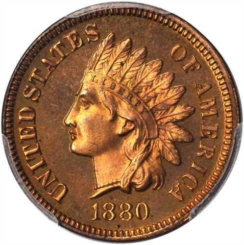 1880 Indian Cent. Proof-65 RB (PCGS). Gold Shield Holder.
