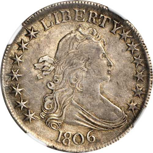 1806 Draped Bust Half Dollar. O-121, T-29. Rarity-4. Pointed 6, Stem Through Claw. EF-40 (NGC).