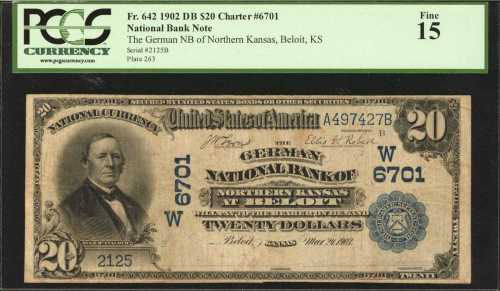 Beloit, Kansas. $20 1902 Date Back. Fr. 642. The German NB of Northern Kansas. Charter #6701. PCGS F