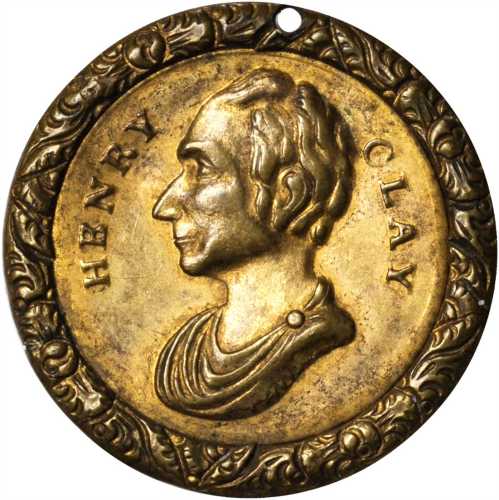 1844 Henry Clay. DeWitt-HC 1844-49. Gilt brass shells. 24.2 mm. Extremely Fine, neatly pierced throu