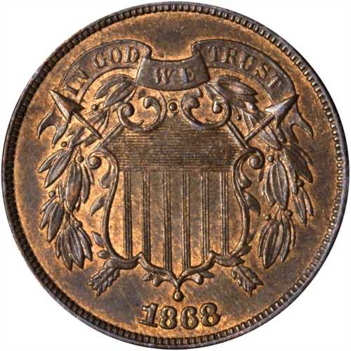 1868 Two-Cent Piece. MS-63 RB (ANACS).