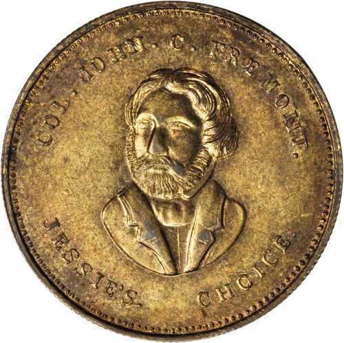1856 John Freemont. DeWitt-JF 1856-12. Gilt brass. 27.5 mm. About Uncirculated.