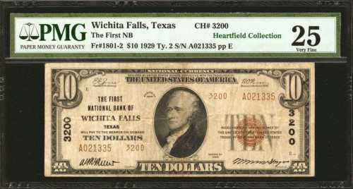 Wichita Falls, Texas. $10 1929 Ty. 2. Fr. 1801-2. The Panhandle NB. Charter #3200. PMG Very Fine 25.