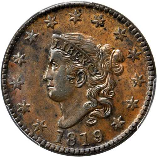 1819/8 Matron Head Cent. N-1. Rarity-1. AU-58 (PCGS). CAC.