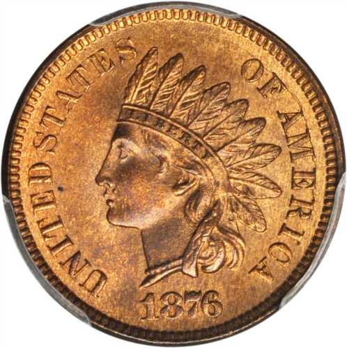 1876 Indian Cent. MS-65 RB (PCGS).