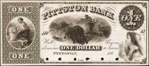 Pittston, Pennsylvania. Pittston Bank. ND (186x). $1. About Uncirculated. Proof.