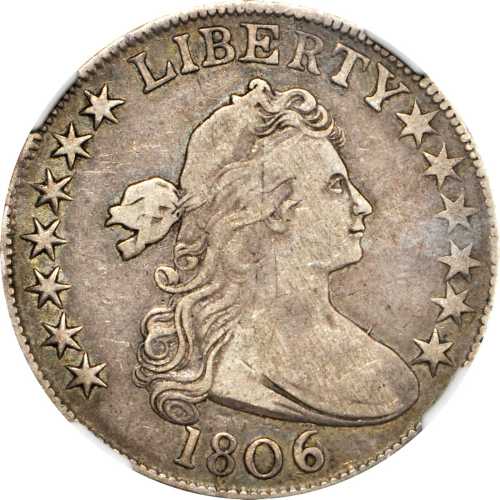 1806 Draped Bust Half Dollar. O-111a, T-11. Rarity-4. 6/Inverted 6. VF-35 (NGC).