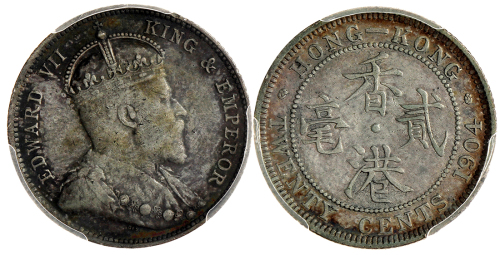 1904年香港2毫，PCGS VF Details, 严重清洗