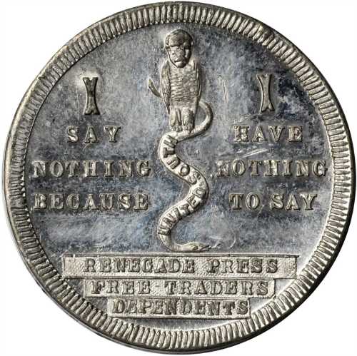 Nice quartet of white metal pieces for the 1884 Grover Cleveland campaign.