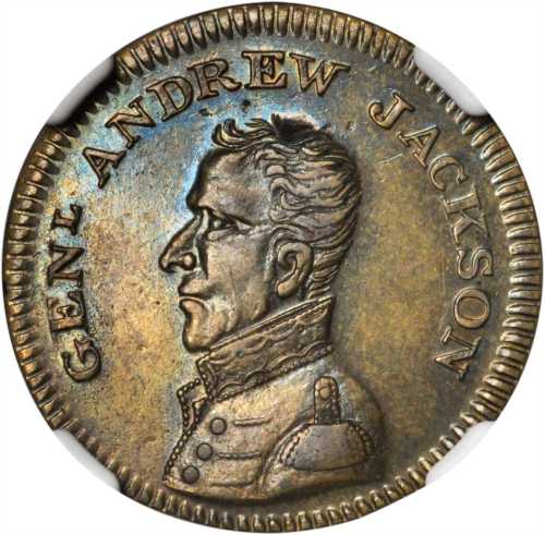 1824 Andrew Jackson. DeWitt-AJACK 1824-4. Brass. 23.3 mm. MS-61 (NGC).