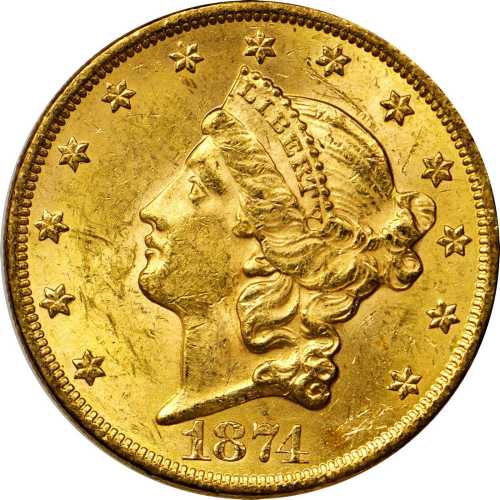 1874 Liberty Head Double Eagle. MS-61 (PCGS).