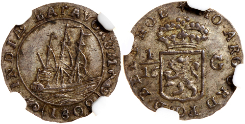 1802年荷属东印度巴达维亚共和国1/16盾， NGC MS63